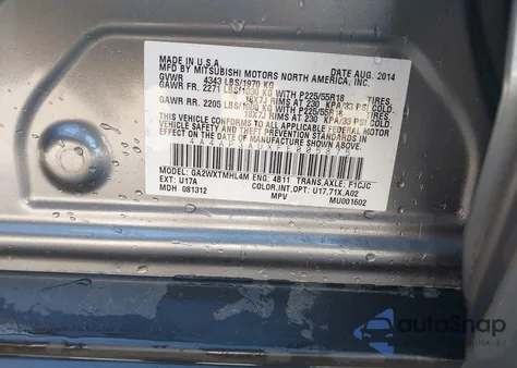 2015 Mitsubishi Outlander Sport Es from USA, damaged, VIN 4A4AP3AUXFE005875